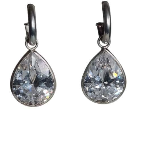 Sterling Silver Earrings with a Large Teardrop Cubic Zirconia