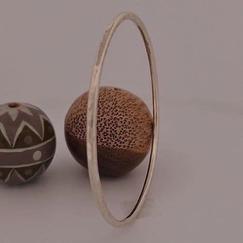 Sterling Silver Slim Hammered D Shape Bangle