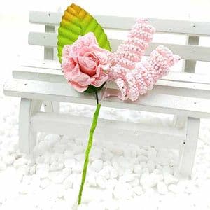 Floral embellishments, pink, green, 10.5cm x 5.8cm, 1 Flower, [ST1246]