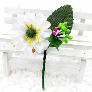Floral embellishments, white, green, 12cm x 6cm, 1 Flower, [ST1234]