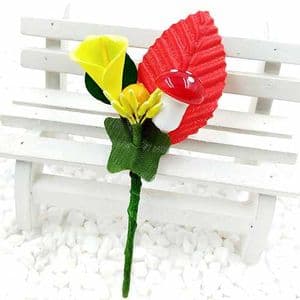 Floral embellishments, Yellow, Pinkish red, 13cm x 5cm, 1 Flower, [ST1249]