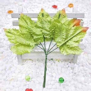 Maple Leaf, Artificial fibers and wires, Olive, 11.5cm x 5cm [approximate], 6 pieces, [ST1283]