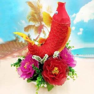 Mesh Nylon flower making kit, 5 flowers, 13cm [diameter of flowers], Peony and Fish, 1 Fish, [XS066]