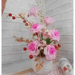 Mesh Nylon flower making kit, pink, 6 flowers, 10cm (diameter of flowers), Rose, (xs035)