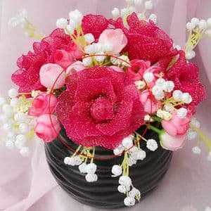 Mesh Nylon flower making kit, red, 8 flowers, 9cm (diameter of flowers), Rose, (xs030)