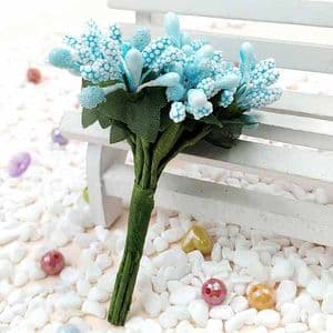 Mini Bouquet Flower Stamen - Speckled, Light blue, 12 pieces, Long 9.5cm, [ST1071]