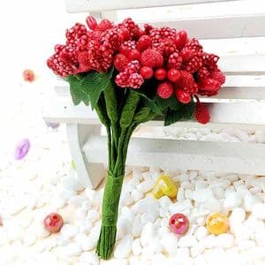 Mini Bouquet Flower Stamen - Speckled, Pinkish red, 12 pieces, Long 9.5cm, [ST1064]