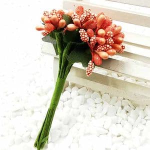 Mini Bouquet Flower Stamen - Speckled, Red orange, 12 pieces, Long 9cm, [ST1535]