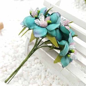 Mini Bouquet Flower Stamen - with petal, Dark teal, 6 pieces, Long 10.5cm, [ST1107]