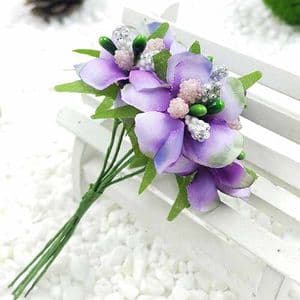 Mini Bouquet Flower Stamen - with petal, Light purple, 6 pieces, Long 10.5, [ST1103]