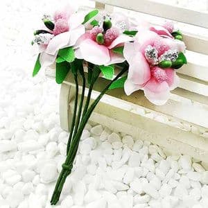 Mini Bouquet Flower Stamen - with petal, pink, 6 pieces, Long 10.5cm, [ST1532]
