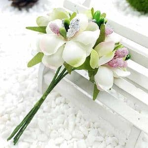 Mini Bouquet Flower Stamen - with petal, white, 6 pieces, Long 10.5cm, [ST1105]