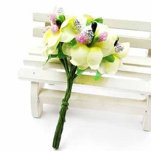 Mini Bouquet Flower Stamen - with petal, Yellow, 6 pieces, Long 10.5cm, [ST1104a]
