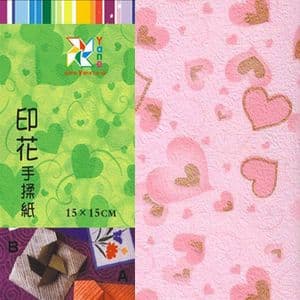 Patterns Shoyu Paper - pink heart, 6 inch (15 cm) square, 15 sheets, (YHZ041)