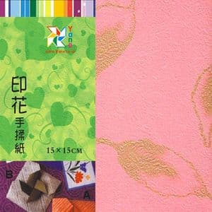 Patterns Shoyu Paper - pink Tree leaves, 6 inch (15 cm) square, 15 sheets, (YHZ067)