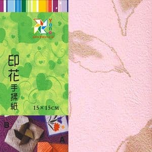 Patterns Shoyu Paper - pink Tree leaves, 6 inch (15 cm) square, 15 sheets, (YHZ068)