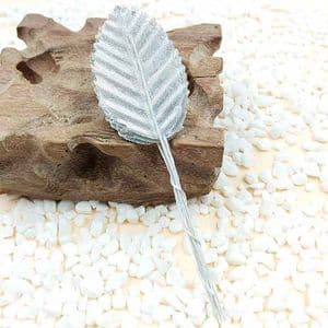 Rose leaf, Artificial fibers and wires, Silver colour, 11cm x 3cm [approximate], 10 pieces, [ST1087]
