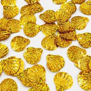 Sequins, Gold colour, 20mm, 55 pieces [approxi.], 5g, Faceted designer shapes, are shiny, [CZP786]