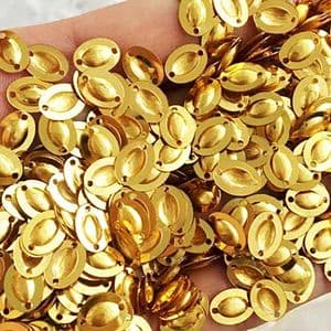 Sequins, Gold colour, 6mm x 8mm, 235 pieces, 3g, Oval, Sequins are shiny, [CZP635]
