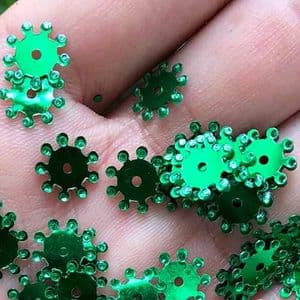 Sequins, green, Diameter 8mm, 400 pieces, 5g, Flower shape, Sequins are shiny, [CZP580A]