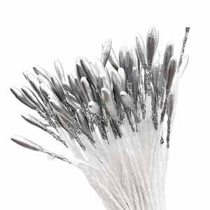 Small flowers stamens, grey, 110 pieces [approximate], 6cm, [ST1450]