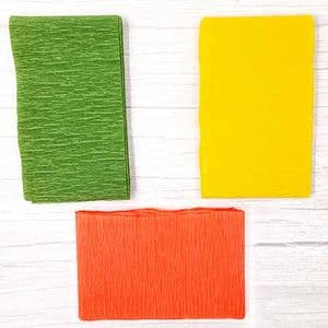 Thick Crepe paper, green, orange, 10cm x 2m, 3 sheets, 75 gsm, [CR439]