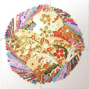 Yuzen Chiyogami floral patterns, Assorted colours, 10cm x 10cm, 1 case of 3 packs, 90 sheets, 70 gsm, [XRC005A]