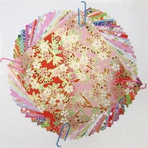 Yuzen Chiyogami floral patterns, Assorted colours, 10cm x 10cm, 1 case of 3 packs, 90 sheets, 70 gsm, [XRC006A]