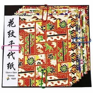 Yuzen Chiyogami floral patterns, Assorted colours, 10cm x 10cm, 10 sheets, 70 gsm, [XRC032]