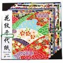 Yuzen Chiyogami floral patterns, Assorted colours, 10cm x 10cm, 11 sheets, 70 gsm, [XRC036]