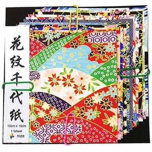 Yuzen Chiyogami floral patterns, Assorted colours, 10cm x 10cm, 11 sheets, 70 gsm, [XRC036]