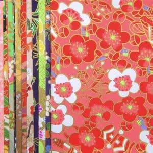 Yuzen Chiyogami floral patterns, Assorted colours, 10cm x 10cm, 15 sheets, [RCZ076]