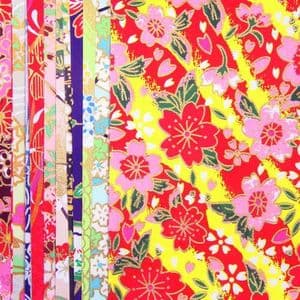 Yuzen Chiyogami floral patterns, Assorted colours, 10cm x 10cm, 15 sheets, [RCZ077]