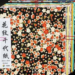 Yuzen Chiyogami floral patterns, Assorted colours, 20cm x 20cm, 20 sheets, 70 gsm, [RCZ191]