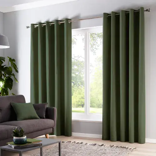 Bottle Green Cannes Lined Blackout Eyelet Curtains by Fusion