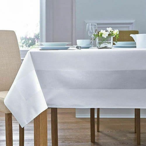 Classic White 100% Cotton Damask Satin Band Table Linen/Cloth