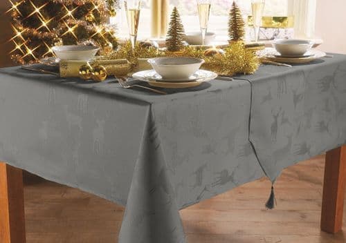 Dark Grey Stag Christmas Tablecloths Xmas Various Sizes