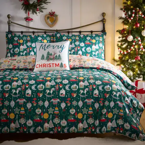 Duvet Cover Set Christmas Ornaments by Fusion in Green