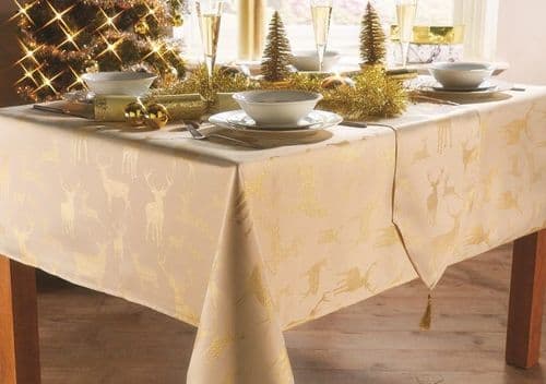 Gold Stag Christmas Tablecloths Xmas Various Sizes