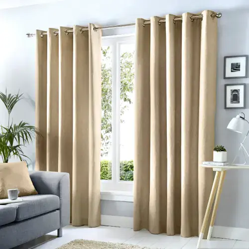 Natural Cannes Lined Blackout Eyelet Curtains by Fusion