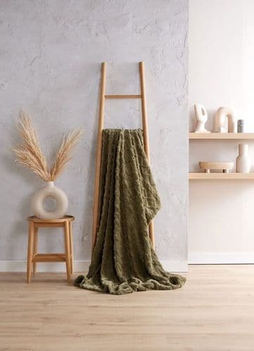 Olive Cable Knit Throw 140 x 200 cm