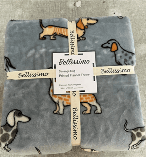 Sausage Dog Printed Fleece Throw 130 x 180 cm
