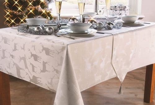 Silver Stag Christmas Tablecloths Xmas Various Sizes