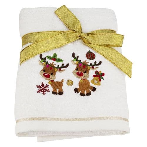 Singing Reindeer Embroidered Hand Towel 50 x 75 cm