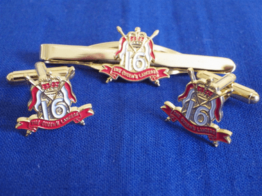 16th / 5th QUEEN'S ROYAL LANCERS CUFF LINK AND TIE GRIP / CLIP SET