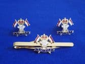 9th / 12th ROYAL LANCERS ( PRINCE OF WALES'S ) CUFF LINKS AND TIE GRIP / CLIP SET