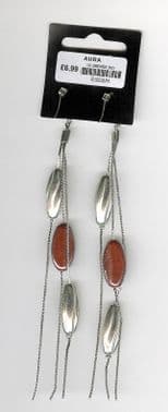 BROWN AND SILVER DROP EAR RINGS ( FJ4 )