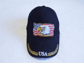 EAGLE HOME OF THE BRAVE ( AMERICAN EAGLE ON USA FLAG ) EMBROIDERED BASEBALL CAP