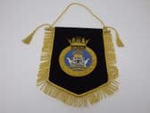 HMS ARK ROYAL PENNANT WITH BULLION WIRE EMBROIDERED BADGE