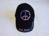 PEACE SIGN EMBROIDERED BASEBALL CAP
